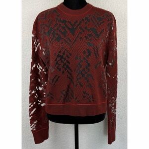 ALEXANDER WANG • Red/Black Distressed Sheer Mesh Jacquard Knit Sweater, XS